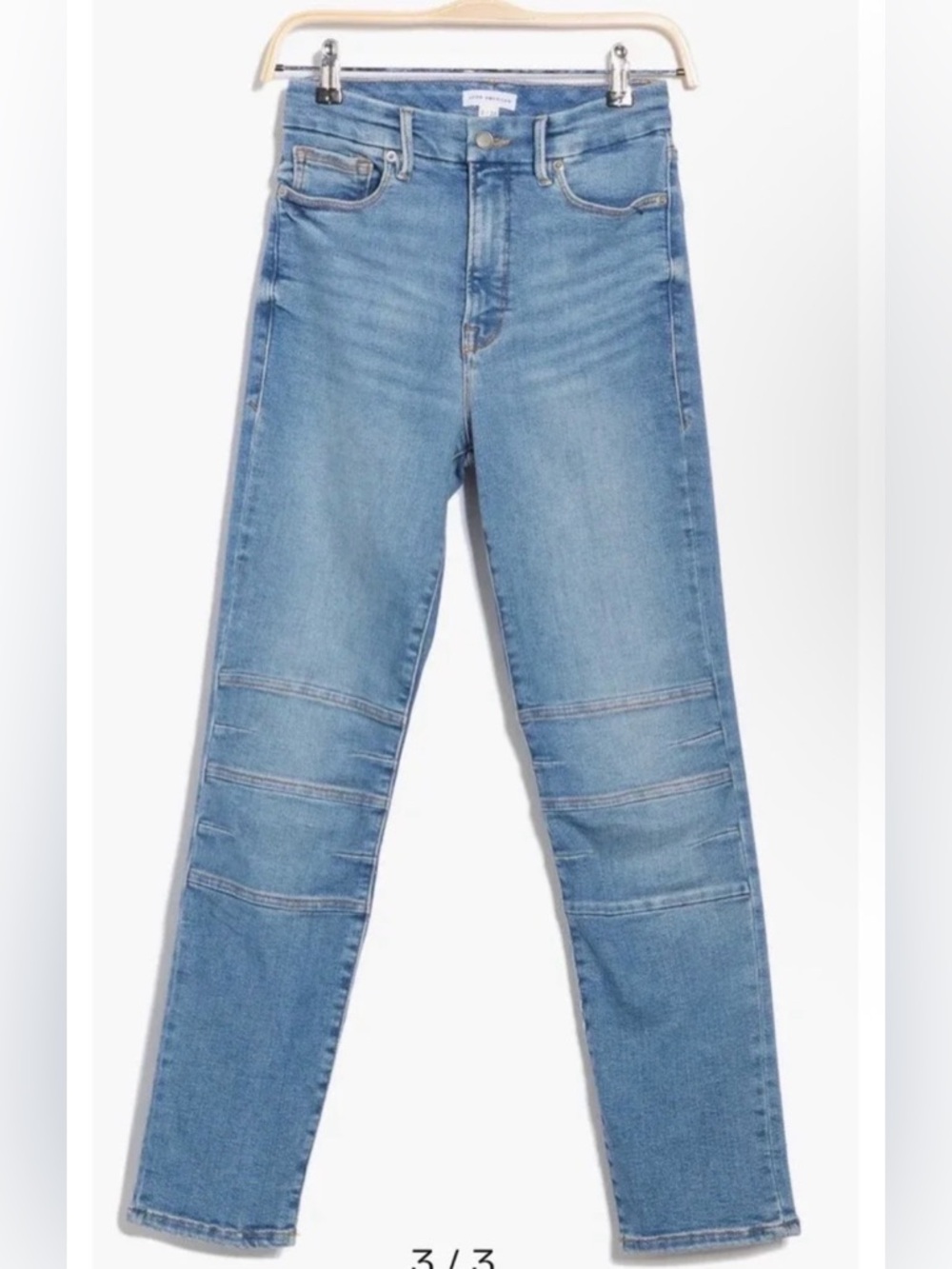 Good American Knee Panel Stitched Straight Leg Jeans Size 4/27 NWT Indigo $179 - Picture 3 of 13